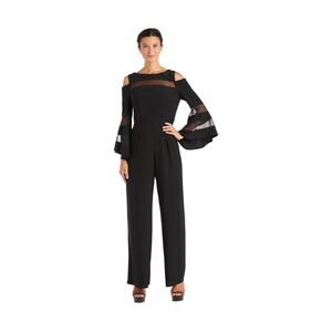 R&M Richards Size 10P Large Black Cold Shoulder Illusion Bell Sleeve Jumpsuit
